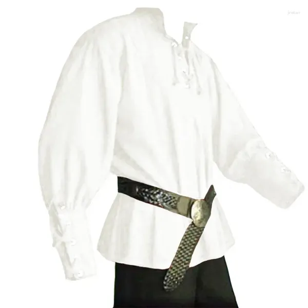 Felpe con cappuccio da uomo Rinascimento Pirata Lyweds Rievocazione Larp Costume Allacciatura Camicia Fasciatura Top Abbigliamento per adulti di mezza età