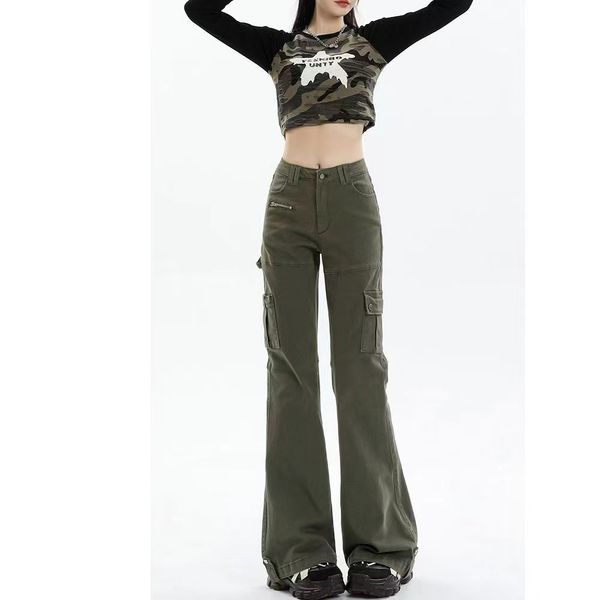 2023 Mlbrane Ropamujer Frauen Solid Farb Workwear Hosen mit mehreren Taschen lässig hohe Taille modische vielseitige Tro -Männer -Ladung