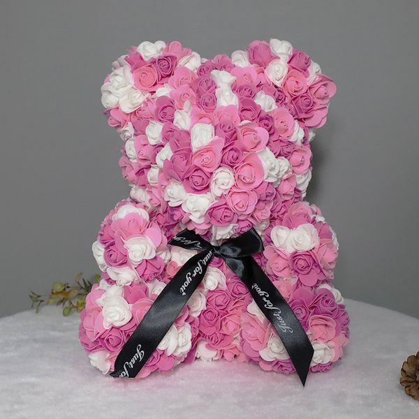 Fiore eterno Orso rosa San Valentino Festa degli insegnanti Regalo di compleanno Rosa PE Fiore Orso in schiuma Prodotti 25 cm con scatola 21-40