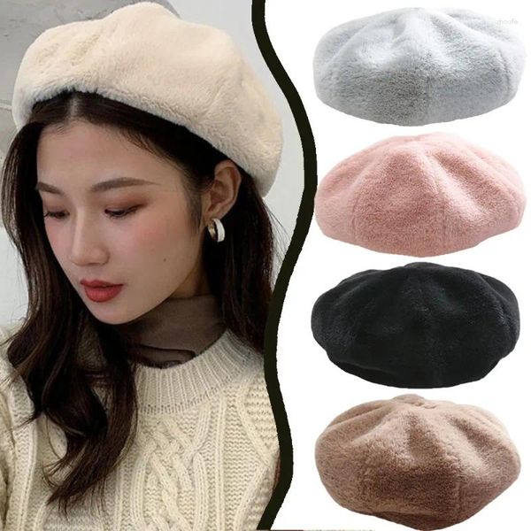 Berets Plüsch Warme Baskenmütze Herbst Winter Frauen Mädchen Retro Vielseitig Einfarbig Kunst Einfache Einstellbare Hüte Mode Geschenke