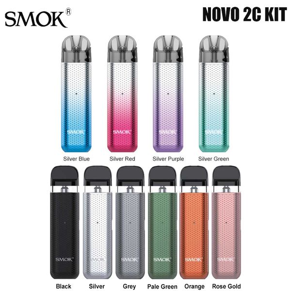 Оригинальный Smok Novo 2c Kit Vape 800mah Аккумулятор с пустой 2 мл novo pod clear/novo 2x сетка 0,8 Ом Mtl Pod Electronic Sigarette Faporizer