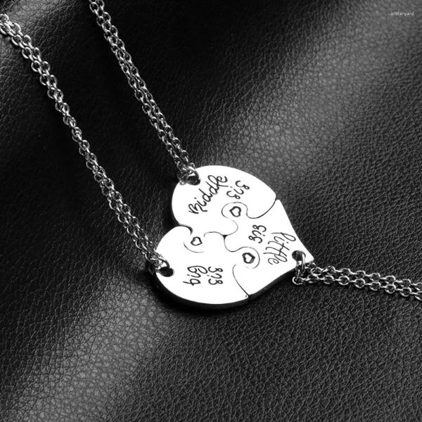 Anhänger Halsketten 3 Stück/Set Schwester Herz genäht BFF Freundschaft Halskette Damen Modeschmuck Geschenke für Freunde Familie