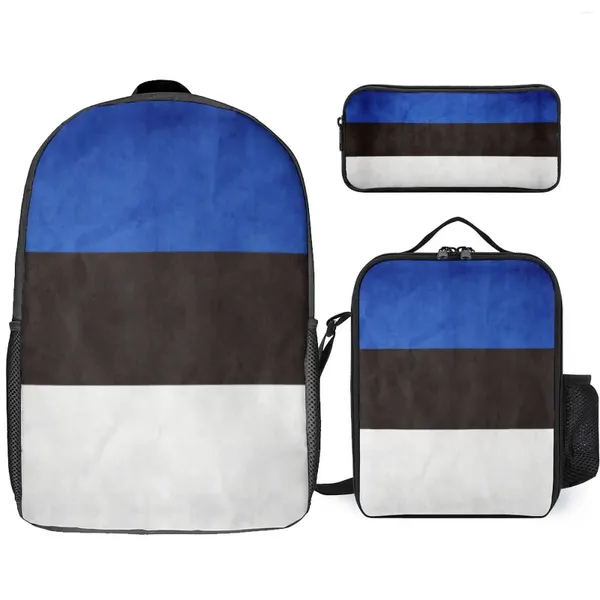 Rucksack Estland Estnische Flagge National Of Langlebiges, bequemes Feldpaket 3-in-1-Set 17-Zoll-Lunchtasche Pen T