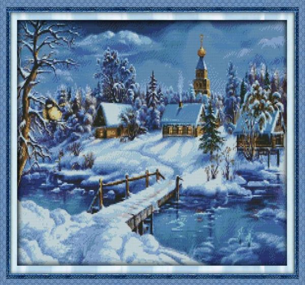 Um mundo de gelo e neve decoração de sala pintura artesanal ponto cruz bordado conjuntos de bordados contados impressão em tela DMC 14CT 111582825