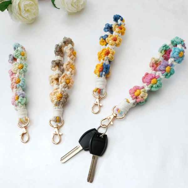 Schlüsselanhänger Niedlicher Gänseblümchen-Blumen-Schlüsselanhänger DIY handgemachter Handgelenk-Schlüsselanhänger Multifunktionaler Handy-Lanyard-Gurt Einfache Ins-Style-Kette