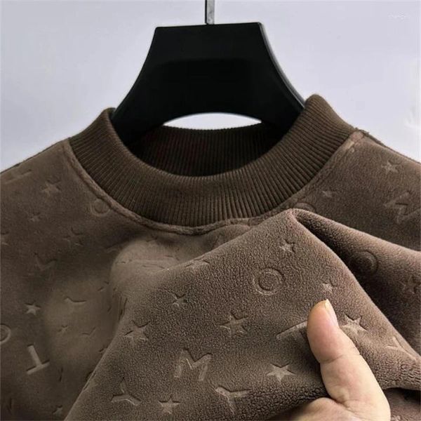 Herren-T-Shirts, Designer-Herbst-Winter-Rundhalsausschnitt mit langen Ärmeln, trendige Strickwaren, einfarbig, Jacquard-Plüsch, verdicktes koreanisches T-Shirt-Top