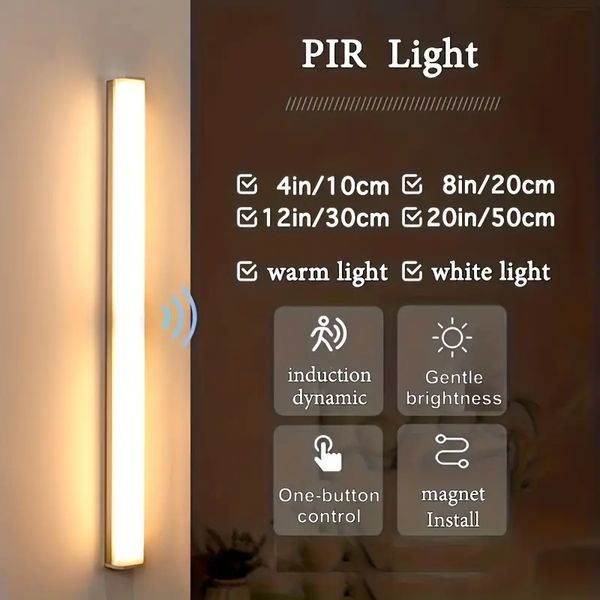 Luce con sensore di movimento da 4 piedi, barra luminosa notturna adesiva wireless ricaricabile USB per interni per cucina, guardaroba, garage, scale, camera da letto, Natale, decorazioni per il giorno del Ringraziamento.