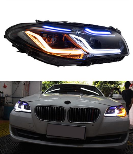 Assemblaggio di fari del segnale di svolta a LED per BMW F10 F18 Daytimr Running Head Light 2010-2016 Lice proiettore a doppia fascia