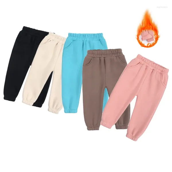 Calças de inverno calças de lã para crianças esportes casuais all-match cintura elástica crianças meninos meninas moletom grosso quente crianças