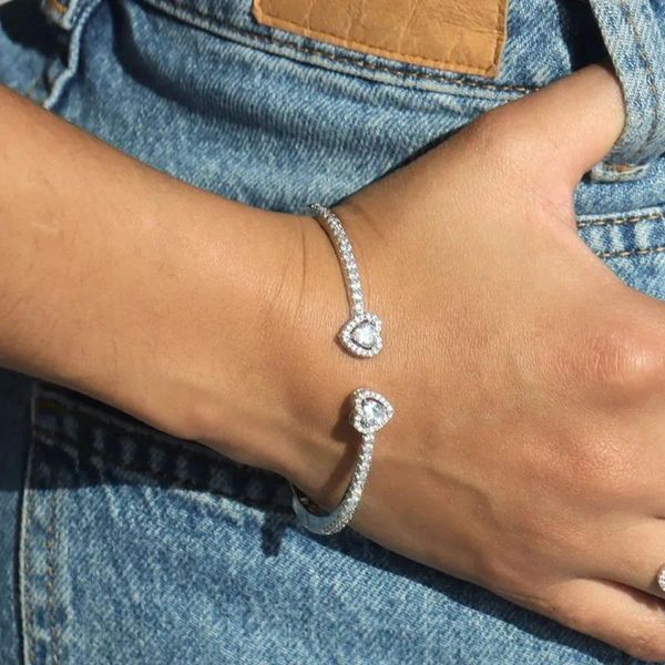 Браслет Stonefans Ins, модный браслет в форме сердца, ювелирные изделия для женщин, металлический кристалл, открытый свадебный подарок на руку