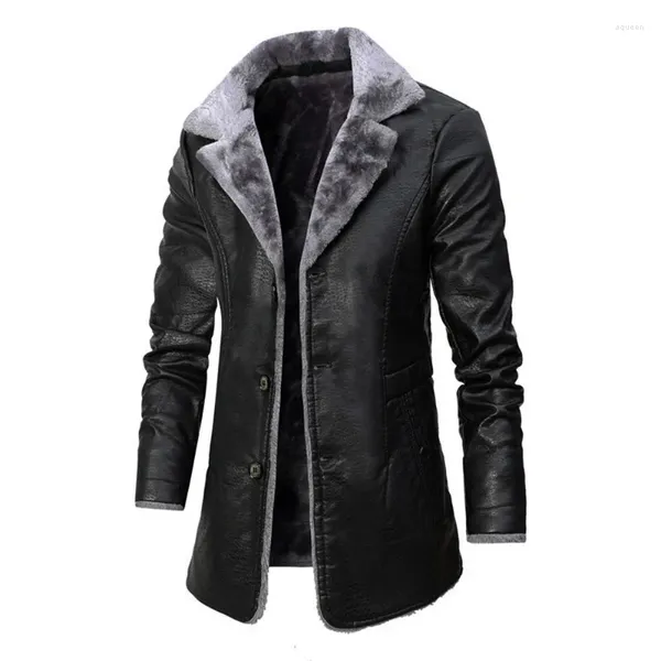 Herren Trench Coats Mode Business Casual Middle Middle und Long Anzug Halsband Windbrecher Leder Fleece Plush PU Winterjacken für Männer