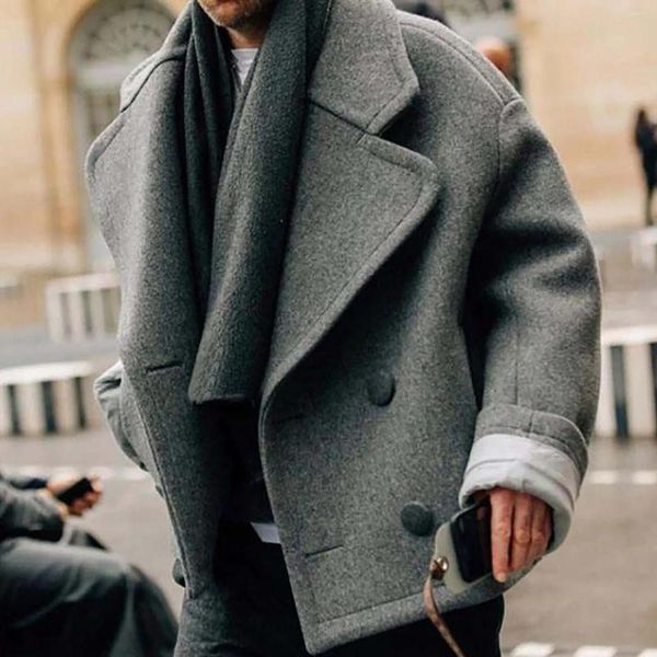 Erkek trençkotları iyi iplik erkekler için rüzgar ceketi büyük ve uzun boylu erkekler kış yaka yünlü sonbahar sokak trendy