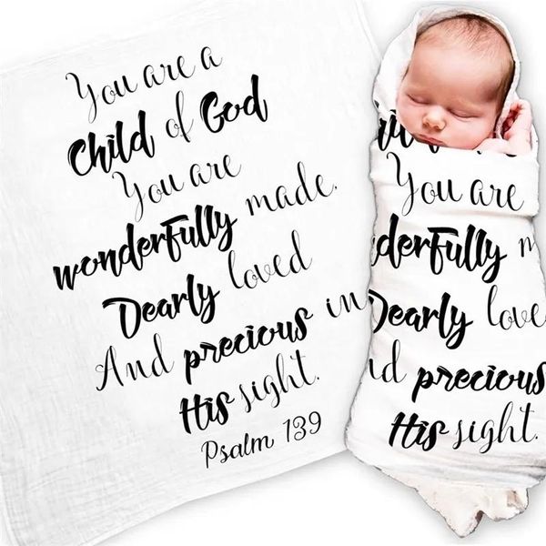 Coperte Musline bianca Baby Swaddle Coperte Salmo 139 Child of God per battesimo Battismo Baby Shower come regalo 201113