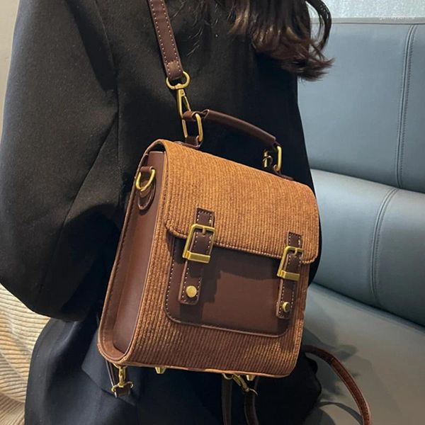 Borse da scuola Zaini da donna vintage in velluto a coste piccoli Zaino moda femminile Borsa a tracolla da viaggio Mochilas Crossbody per ragazze adolescenti