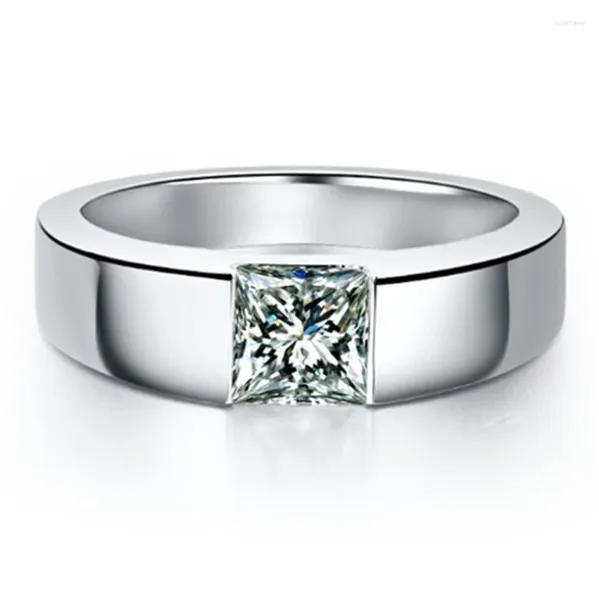 Кластерные кольца твердый платиновый PT950 Мужчины кольцо 1 -е при принцессе срезан мойассанит бриллиант Женщины Отличные юбилейные ювелирные украшения