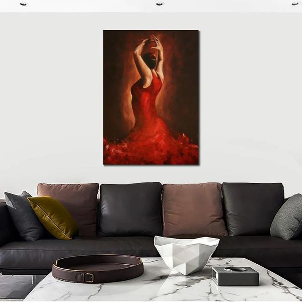 Dipinti Pittura decorativa Donna che balla Ballerini di flamenco spagnolo Opere d'arte su tela per la decorazione della parete Dipinto a mano ad olio di alta qualità