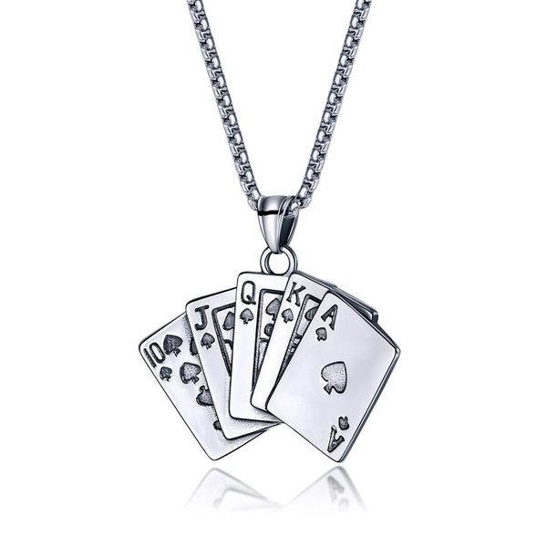 Collana con ciondoli per carte da gioco da poker in acciaio inossidabile Collana personalizzata con mazzo di carte Collana con iniziali Scala reale Poker269c