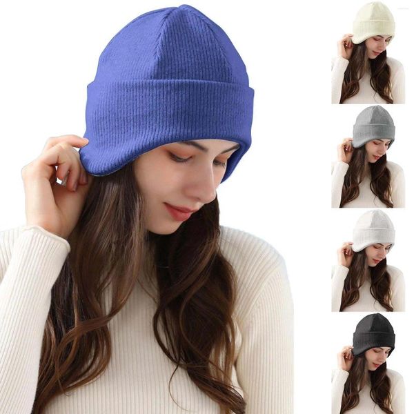 Berets malha earflap inverno chapéu feminino moda cashmere quente malha kpop estilo macio proteção de orelha gorros homens streetwear bonés de esqui