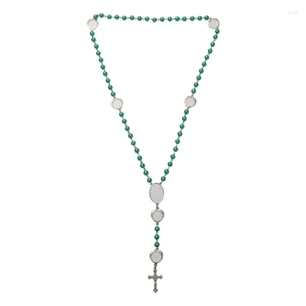 Correntes transferência de calor em branco oval pendente de metal Mary bênção para colar católico cruzado