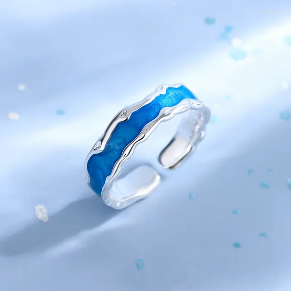 Cluster Ringe Mode Silber Farbe Einfacher Stil Blaue Welle Geometrische Offener Fingerring Für Frauen Mädchen Schmuck Geschenk Dropship Großhandel