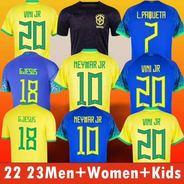 2023 Brazils VINI Jr. Camisa de futebol Brasil CASEMIRO 22 23 Seleção G.Jesus P.Coutinho Home Away Men Kids Kit L.Paqueta T.Sia PELE