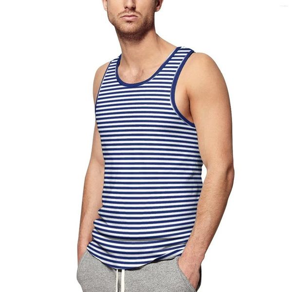 Regatas masculinas listras clássicas verão topo azul marinho e branco musculação homem gráfico moda sem mangas coletes plus size 4xl 5xl