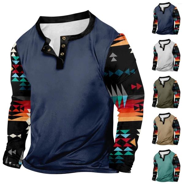 Camisas masculinas ao ar livre vintage com decote em v botão manga longa moda esportes camiseta casual menino de alta qualidade simples padrão camisa ropa hombre