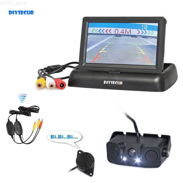 Auto -Rückblick -Kameras Parksensoren Diysecur Wireless 43 Autokameramameras Kit BACK UP CAR Monitor Video Parking Radar Sensor 2 in 1 Auto Kamera Parkplatz Systeml231