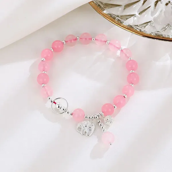 Charme pulseiras natural rosa cristal pulseira geléia corpo madagascar 925 prata esterlina não-desvanecendo presente para namoradas