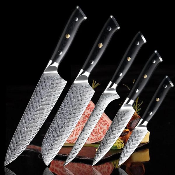 Coltelli in acciaio di Damasco Set di coltelli da chef Mannaia affilata per disossare Santoku Coltello per verdure Utility Set regalo squisito di fascia alta Coltello G10 a mano