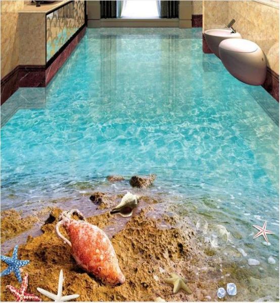 Водопад Карп 3D Настенные обои для пола Пляж морская звезда ракушка пляж океан ванная комната 3D пол Толстая самоклеящаяся 3D напольная плитка ПВХ 1908610