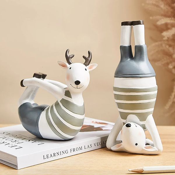 Stile nordico Creative Animal Figurine Idea Art Yoga Deer Inverted Home Decor soggiorno Camera da letto Tavolo da comodino Crasella 231227