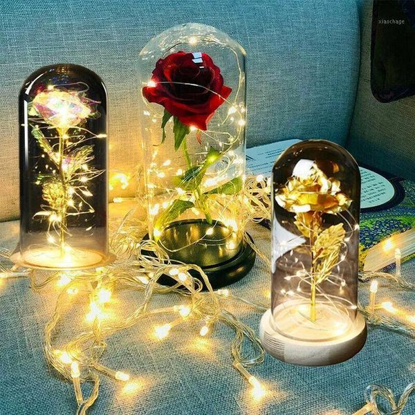 Ghirlande di fiori decorativi Ghirlande Simulazione Rosa Lampada a LED Arte del panno Copertura in vetro Atmosfera Luce San Valentino Regalo di compleanno Casa Cr