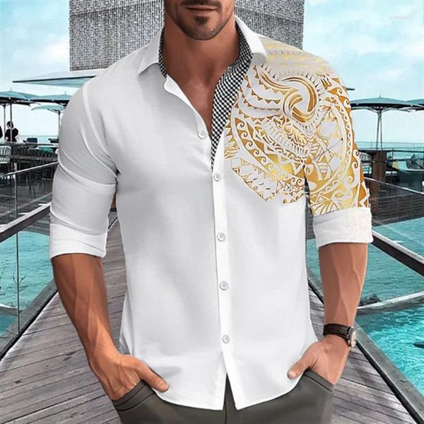 Herren -Hemd -Hemd -Button -Up -Hemd mit langem Ärmeln modische goldene goldene Lappel weich bequeme leichte 2024 Designer Design Plus Size