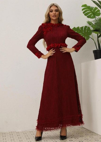 Roupas étnicas Médio Oriente Muçulmano Árabe Mulheres Moda Manga Comprida Vestido de Renda Abaya Dubai Turquia Islam Robe