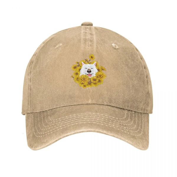 Branco Siberian Husky Dog e Girassóis Chapéu de Cowboy Protetor Solar Bonito Bola Cap Espuma Chapéus de Festa Mens Mulheres 231226