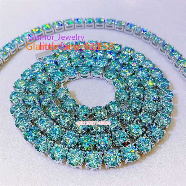 Colar de colar personalizado de diamante colares de colar de diamante VENDA HOT HOT SMERMO CARRO AZUL VERDE VERDE MOISSANITE Tennis Colar S925 STERLING SLATER Tennis Bracelet Blue