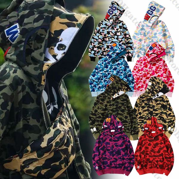 Designer masculino capuz Full Zip Up Hoodies Mulher Jaqueta de Camuflagem Capuz Capuz Capuz Sorto Man Sweater Women Sleeve Bapes Tech Fleece A1ZW#