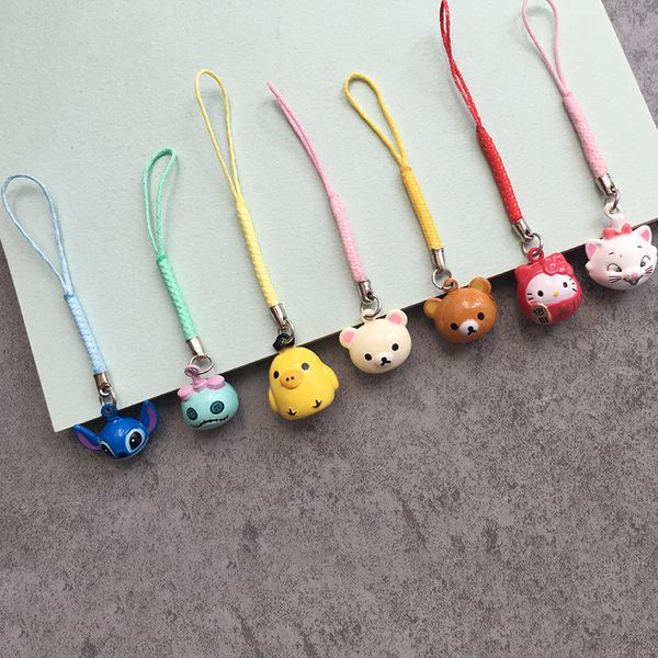 Novo design 10 pçs metal anime urso frango sino pingente encantos do telefone bonito dos desenhos animados chaveiros cordão para chaves cinta smartphone