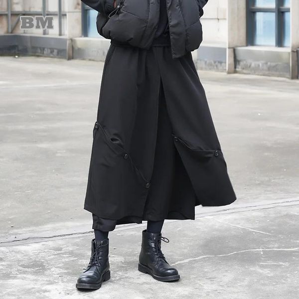 Hosen Mode Dunkle Oversize Doublelayer Wideleg Hosen Hohe Qualität Casual Geerntete Hose Streetwear Schwarz Hakama Männer Kleidung