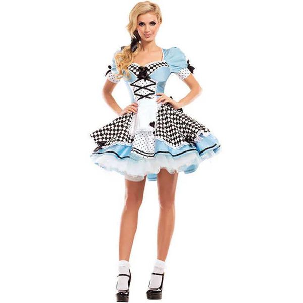 Wigs Cosplay Wigs Alice im Wunderland Kostüm für Frauen Mädchen Prinzessin Kostüm Blau süße Lolita Maid Halloween Cosplay für Frau T2211