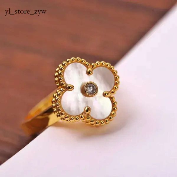 Anello cinese di design di trifoglio di lusso di marca Anello cinese in oro 18 carati Verde Bianco Rosso Nero Pietra Fascino Diamante Emozione Anello di fidanzamento con dito per unghie Gioielli 4505