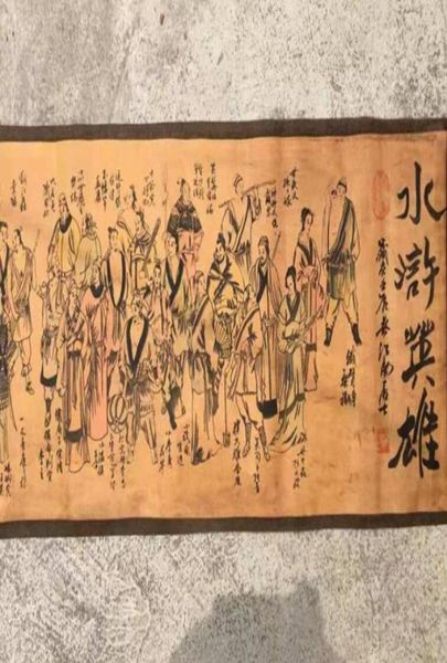 Ganze antike Wasserrand-Helden, vollständiges Bild, chinesische Gemälde, Landschaftsgemälde, lange Schriftrolle, Zhongtang-Gemälde, Dekoration6156903
