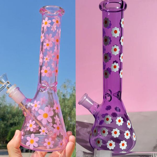 Beaker Dab Rigs Vidro Bongos de Água Bubbler Hooksha Smoke Downstem Perc Rosa Coração Bong com 14mm Articulação 25cm de Altura