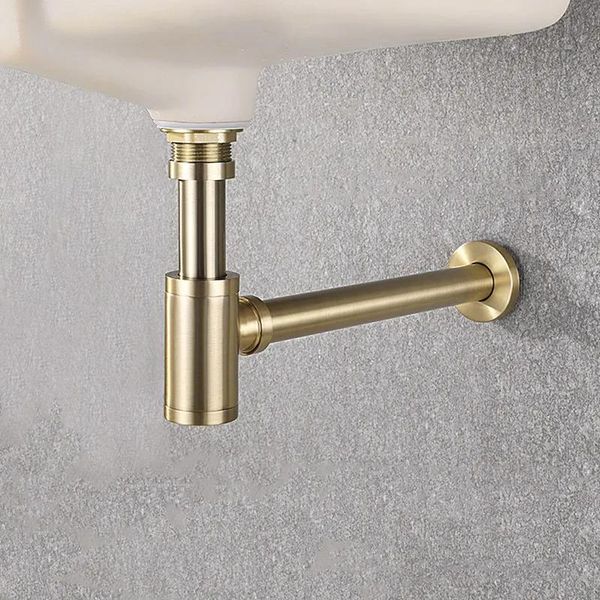 Scarichi Corpo in ottone di alta qualità per lavabo Scarico a parete Collegamento idraulico Ptraps Tubo di lavaggio Sifone per lavandino del bagno Nero/Oro spazzolato/Cromo