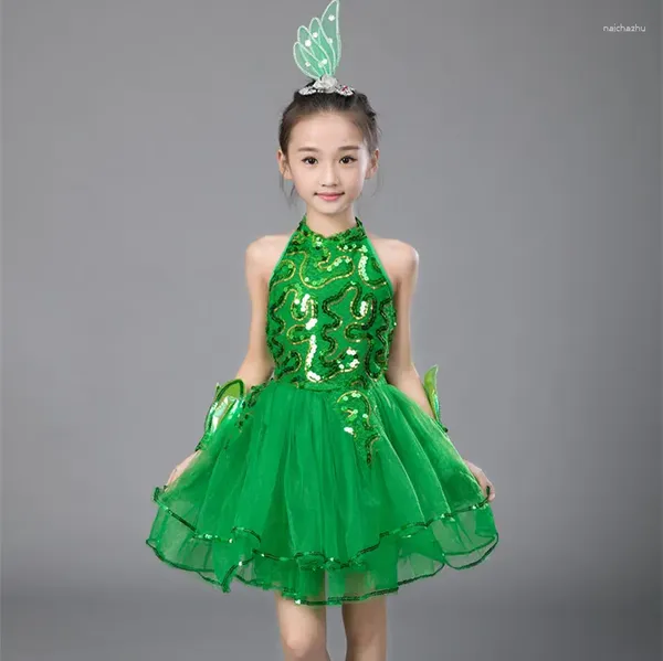 Bühnenkleidung Mädchen Ballsaal Kleid für Kinder Mädchen Tanzkleider Kinder Pailletten Kostüme Professionelle Tanzbekleidung