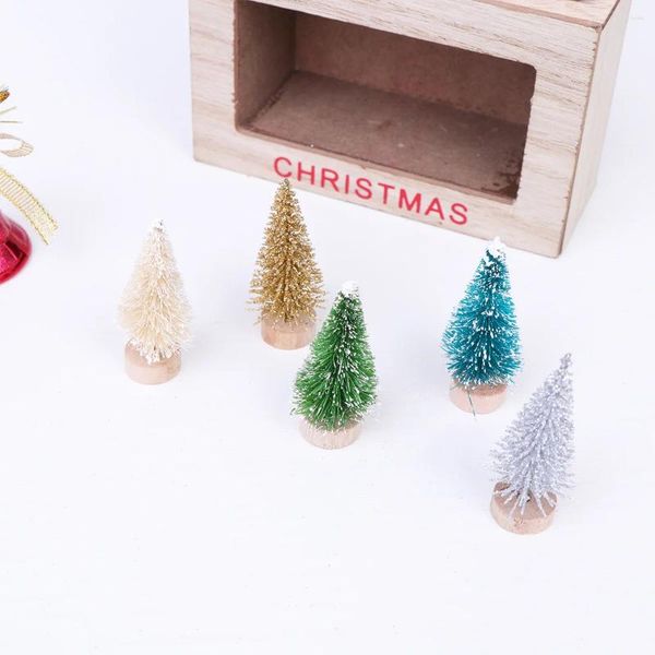 Weihnachtsdekorationen, 60 Stück, Mini-Bäume, Holzsockel, künstliche Schneekiefer, Tischplatte, Bambus-Frost-Weihnachtsflaschenbürste