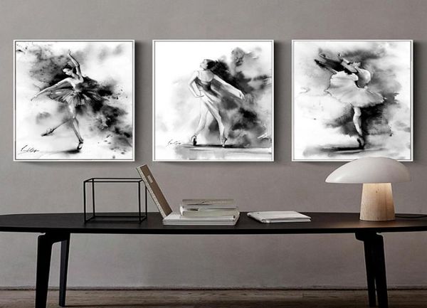 3pcsset siyah beyaz balerin sanat resim modern soyut sanat resim bale dans kız tuval poster ev dekor5507079