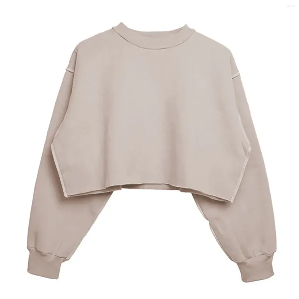 Felpe con cappuccio da donna Streetwear Felpa corta tinta unita Pullover da donna Top Autunno Girocollo Manica lunga Crop Girls