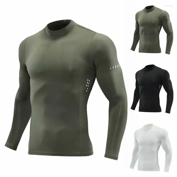 Homens camisetas Homens Sutumn Primavera Top Slim Fit Skinny Meio Alto Collar Elástico Manga Longa Cor Sólida Suave Respirável